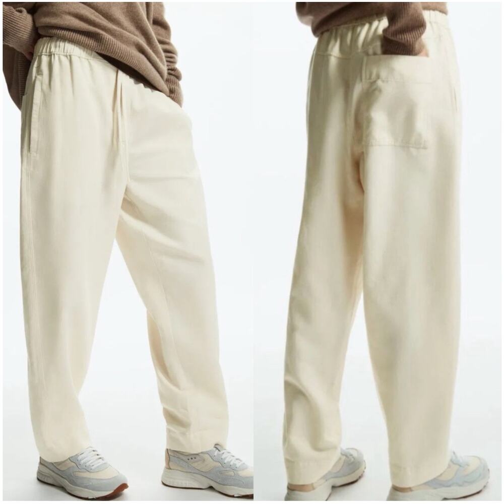 COS Pants Womens Small Off White Barrel Drawstring Utility Trouser Casual Cotton